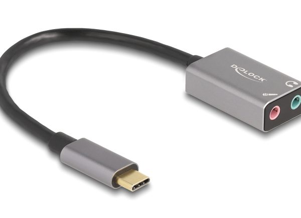 DELOCK εξωτερική κάρτα ήχου 67071, 2x 3.5mm, USB-C σύνδεση, γκρι