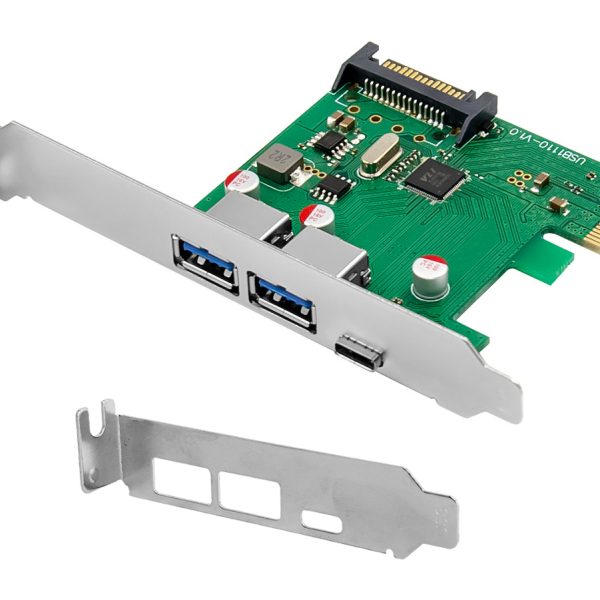 POWERTECH κάρτα επέκτασης PCIe σε 2x USB & 1x USB-C ST627, 5Gbps, 66x68mm