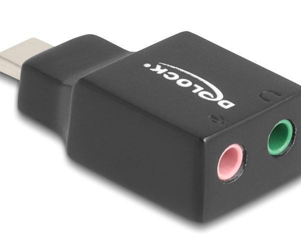DELOCK εξωτερική κάρτα ήχου 67128, 2x 3.5mm, USB-C σύνδεση, μαύρη