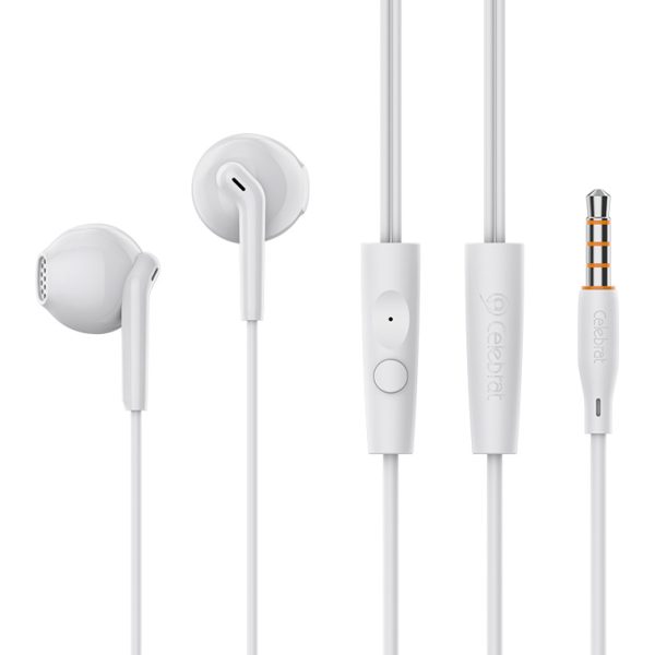CELEBRAT earphones με μικρόφωνο G34, 3.5mm σύνδεση, 14mm, 1.2m, λευκά