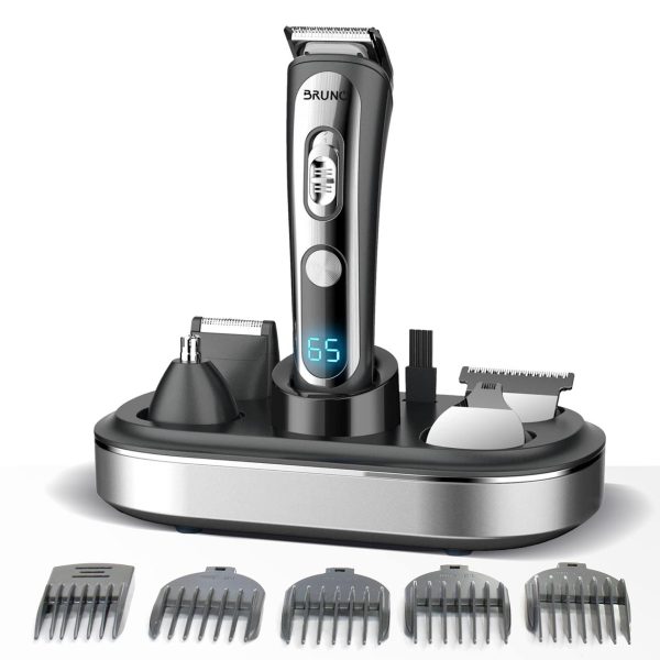 BRUNO BRN-0221 Κουρευτική/Ξυριστική μηχανή 5 σε 1, επαναφορτιζόμενη, ψηφιακή ένδειξη, σετ 16τμχ, black-Inox