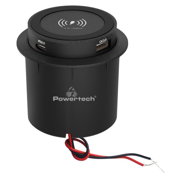 POWERTECH ασύρματος φορτιστής PTL-025 με USB & USB-C θύρες, 15W/30W, μαύρος