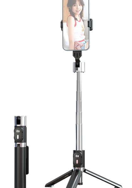 USAMS selfie stick ZB324 με τρίποδο, έως 110cm, Bluetooth, μαύρο