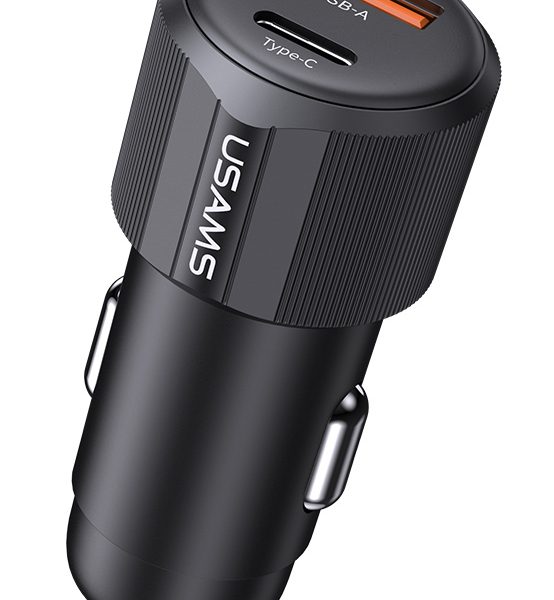 USAMS φορτιστής αυτοκινήτου CC283, USB & USB-C, 60W, μαύρος
