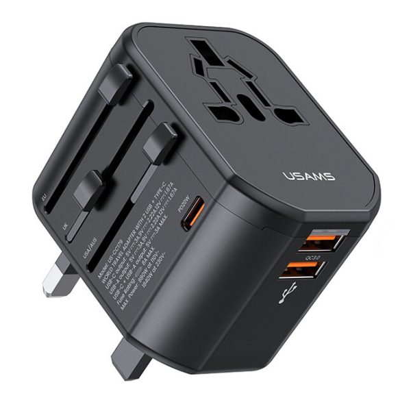USAMS φορτιστής/αντάπτορας πρίζας US-CC179, USB-C & 2x USB, universal, 20W, μαύρος