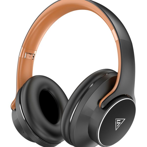 DOQAUS headphones DESIGN 1, ασύρματα & ενσύρματα, Φ40mm, 600mAh, μαύρα/καφέ