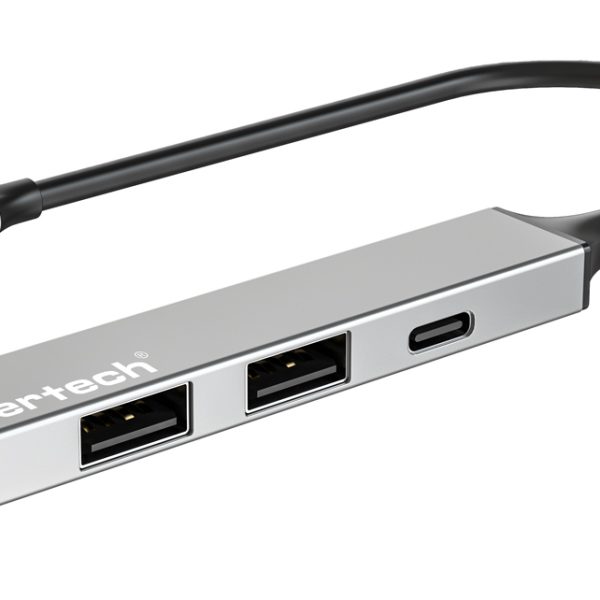 POWERTECH USB hub PT-1412, 4x θυρών, USB 3.2, 5Gbps, USB-C σύνδεση, γκρι
