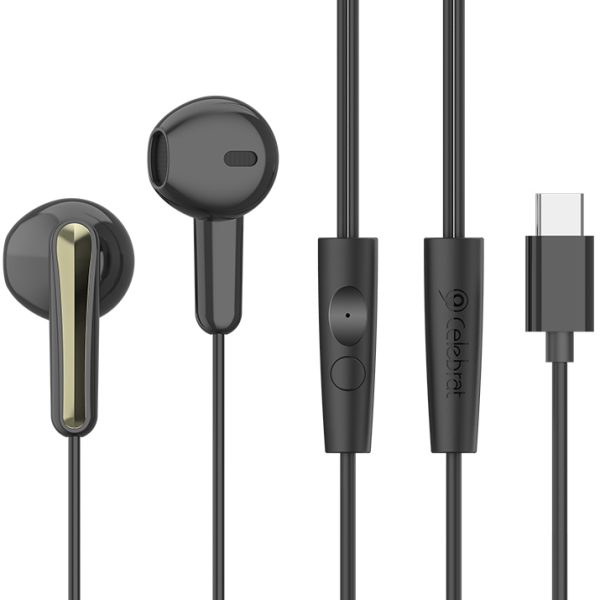 CELEBRAT earphones με μικρόφωνο G37, USB-C σύνδεση, 14.2mm, 1.2m, μαύρα