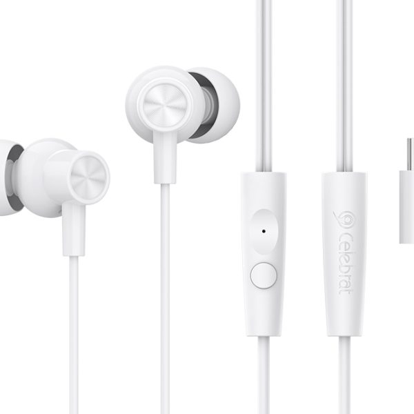 CELEBRAT earphones με μικρόφωνο G38, USB-C σύνδεση, 10mm, 1.2m, λευκά