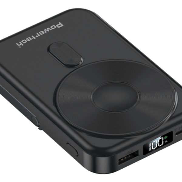 POWERTECH power bank με οθόνη PT-1416, 10000mah, magnetic wireless, 22.5W, μαύρο