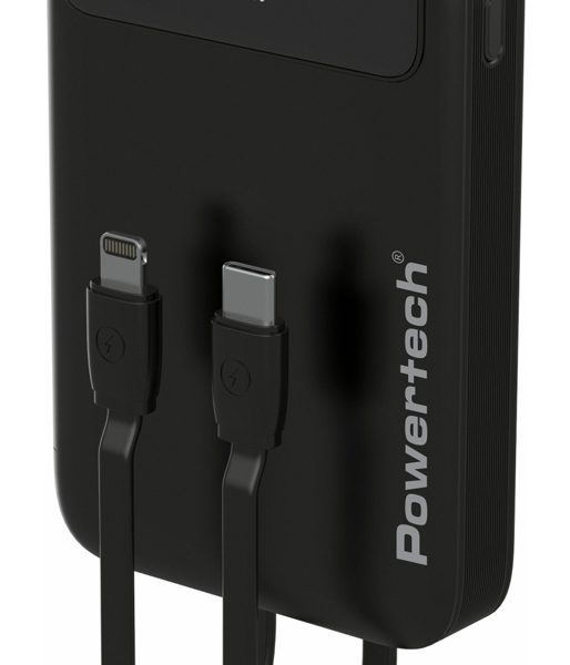 POWERTECH power bank με καλώδια και οθόνη PT-1417 10000mAh, 22.5W, μαύρο