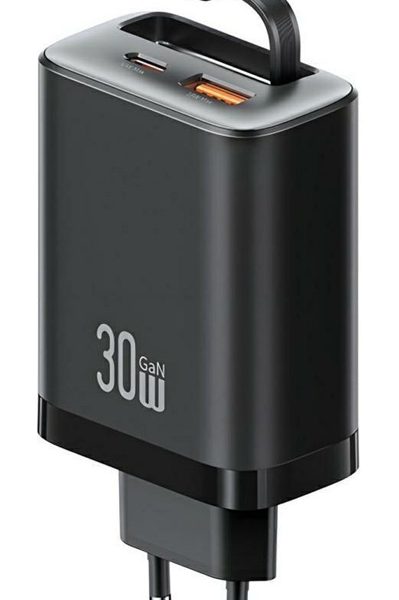 USAMS φορτιστής τοίχου CC296 με καλώδιο, USB & USB-C, 30W, μαύρος