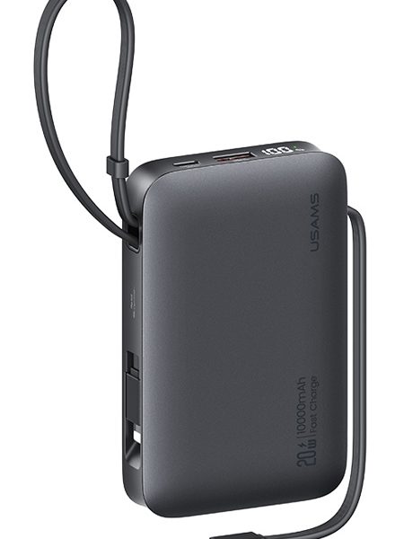 USAMS power bank CD228 με 2x καλώδια, 2x θύρες εξόδου, 10000mAh, 20W, γκρι