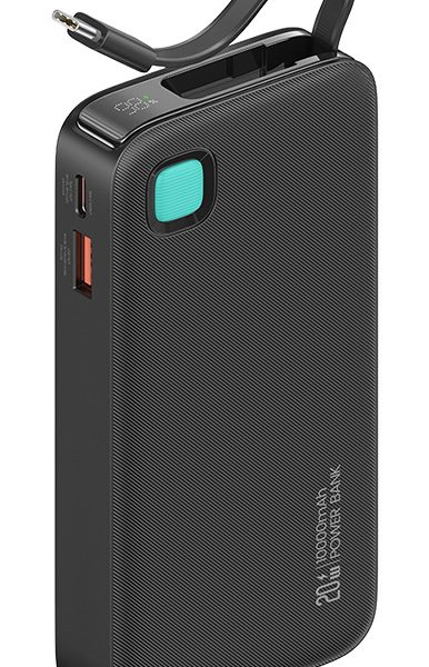 USAMS power bank CD224 με καλώδιο USB-C, 2x θύρες εξόδου, 10000mAh, 20W, μαύρο