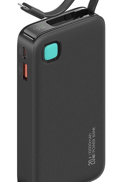 USAMS power bank CD225 με καλώδιο Lightning, 2x θύρες εξόδου, 10000mAh, 20W, μαύρο