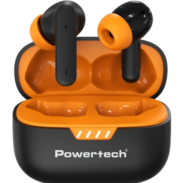 POWERTECH earphones με θήκη φόρτισης PT-1431, True Wireless, 40/400mAh, ANC & ENC, μαύρα