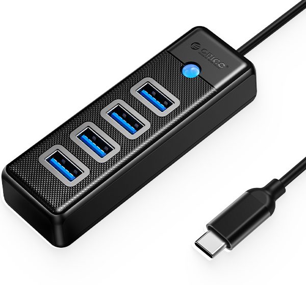 ORICO USB hub PW4U-C3, 4x θυρών, USB 3.0, 5Gbps, USB-C σύνδεση, μαύρο