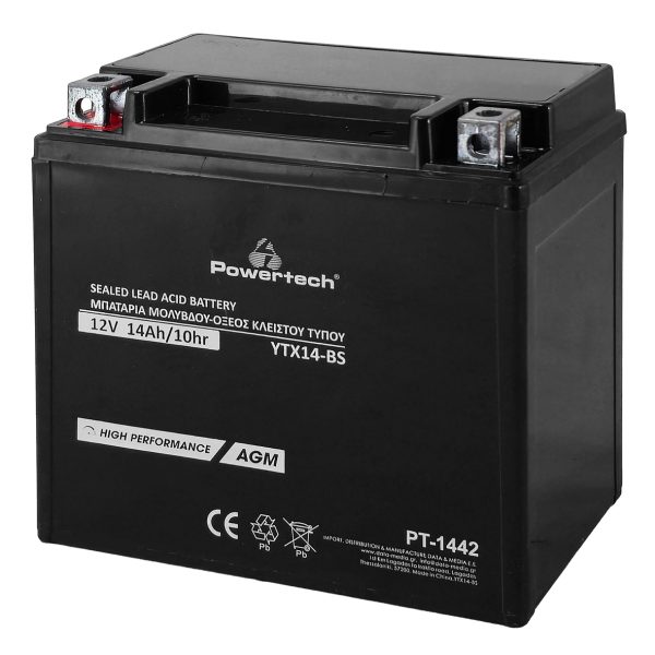 POWERTECH μπαταρία μολύβδου μοτοσυκλέτας PT-1442, 12V 14Ah, AGM, YTX14-BS
