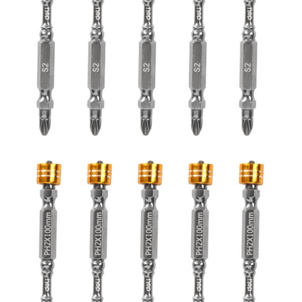 DELI σετ μύτες κατσαβιδιού DL255100 για δραπανοκατσάβιδο, διπλή κεφαλή, PH2x100mm, με μαγνητικό ring, 10τμχ