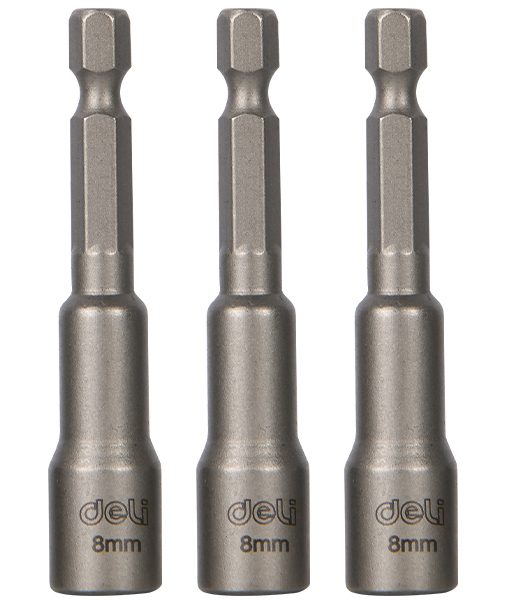 DELI σετ καρυδάκια DL4808T για δραπανοκατσάβιδο, μαγνητικά, 8mm, εξάγωνα, 3τμχ