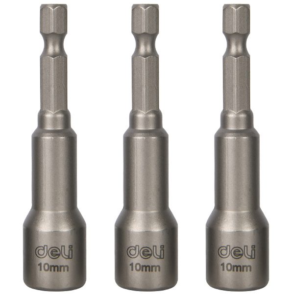DELI σετ καρυδάκια DL4810T για δραπανοκατσάβιδο, μαγνητικά, 10mm, εξάγωνα, 3τμχ
