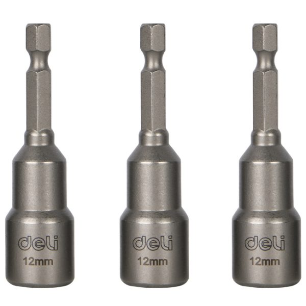 DELI σετ καρυδάκια DL4812T για δραπανοκατσάβιδο, μαγνητικά, 12mm, εξάγωνα, 3τμχ