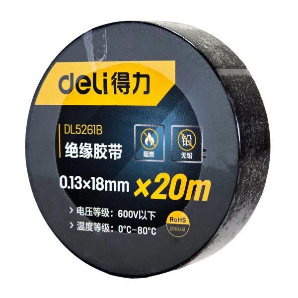 DELI μονωτική ταινία υψηλής αντοχής DL5261B, 18mm x 20m, μαύρη