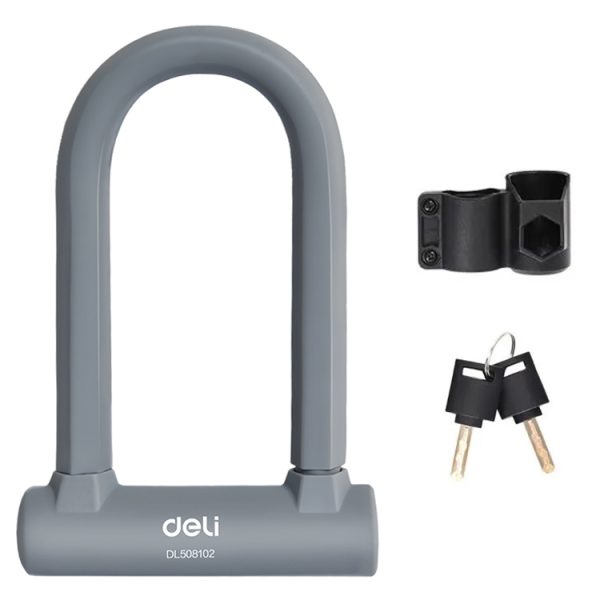 DELI κλειδαριά πέταλο ποδηλάτου με κλειδί DL508102, 126x196mm, γκρι