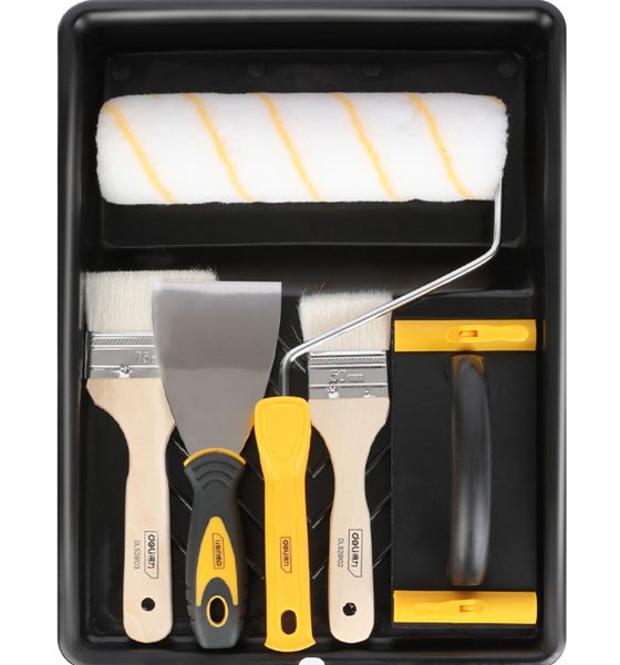 DELI σετ βαφής DL528006, ρολό/2x πινέλα/σπάτουλα/γυαλοχαρτιέρα/σκάφη, 6τμχ