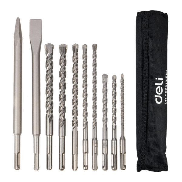 DELI σετ τρυπάνια/καλέμι/βελόνι DH-YCZ010-EH1 για τοίχο, 40Cr YG8, SDS Plus, 10τμχ
