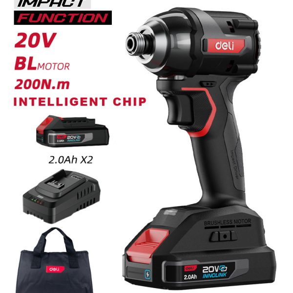 DELI παλμικό κατσαβίδι μπαταρίας DE-QZ20-1D2, Brushless, 20V, 2x 2Ah, 200N.m