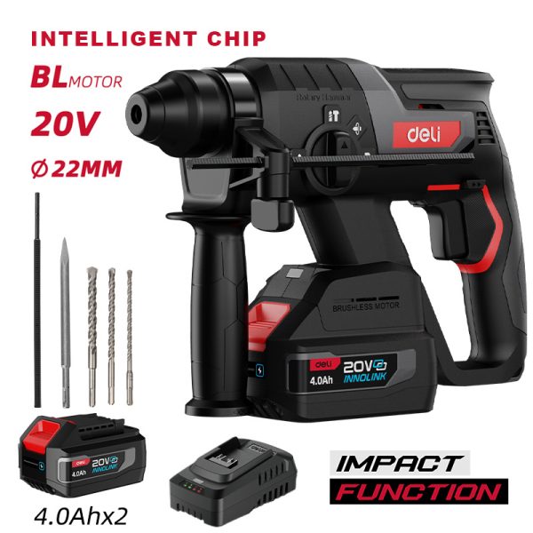 DELI κρουστικό σκαπτικό μπαταρίας DE-DC20-2D4, Brushless, 20V, 2x 4Ah, 2J