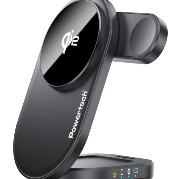 POWERTECH ασύρματος φορτιστής PT-1491, 3 σε 1, Qi2, 15W, μαύρος