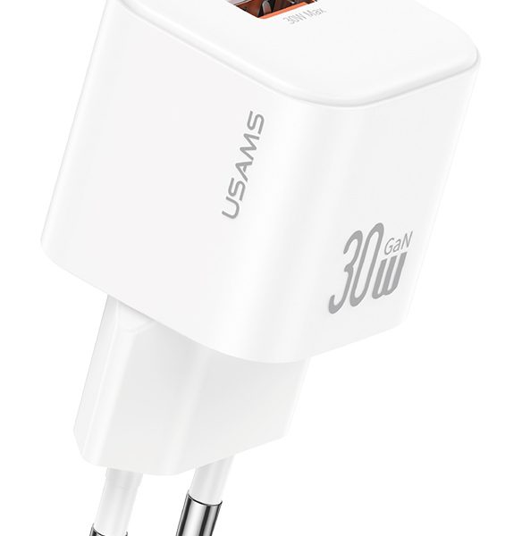 USAMS φορτιστής τοίχου CC263, USB & USB-C, 30W, GaN, λευκός