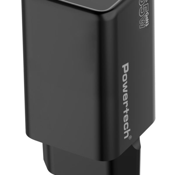 POWERTECH φορτιστής τοίχου PT-1501, USB/USB-C, 65W, GaN, μαύρος