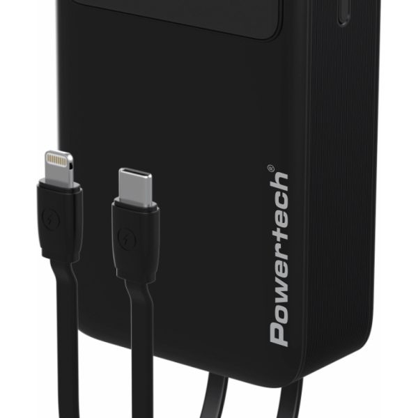 POWERTECH power bank PT-1504 με καλώδια & οθόνη, 20000mah, 22.5W, μαύρο
