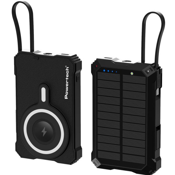 POWERTECH ηλιακό power bank PT-1505 με καλώδιο & φακό, 10000mah, magnetic wireless, 35W, μαύρο