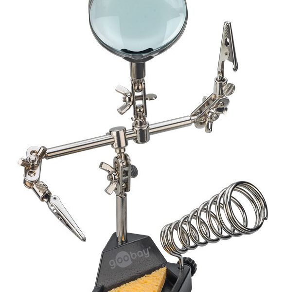 GOOBAY βάση στήριξης πλακέτας 76560 με μεγεθυντικό φακό & θέση για κολλητήρι, 2x βραχίονες, μαύρη