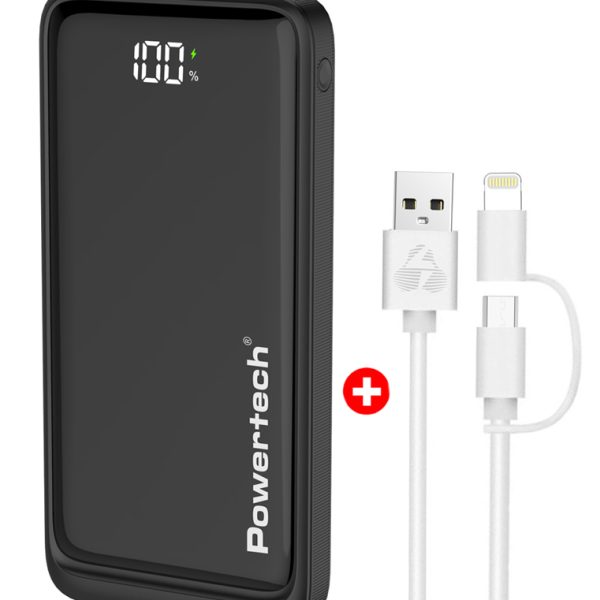 POWERTECH power bank PT-1326 με οθόνη & MFi καλώδιο USB σε Micro/Lightning, 10000mAh