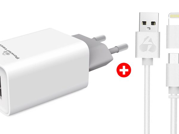 POWERTECH φορτιστής τοίχου 2x USB PT-778 & MFi καλώδιο USB σε Micro/Lightning