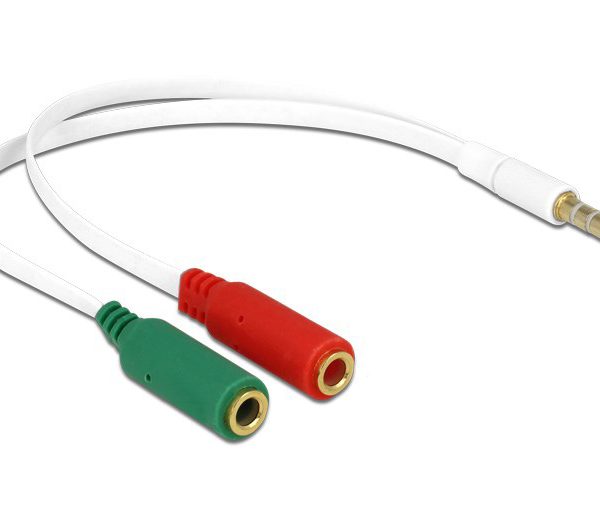 DELOCK καλώδιο 3.5mm 4-pin σε 2x 3.5mm 3-pin θηλυκό 65447, λευκό