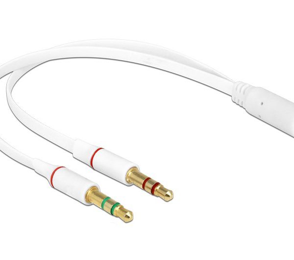 DELOCK καλώδιο 3.5mm 4-pin jack σε 2x 3.5m 3-pin 65585, λευκό