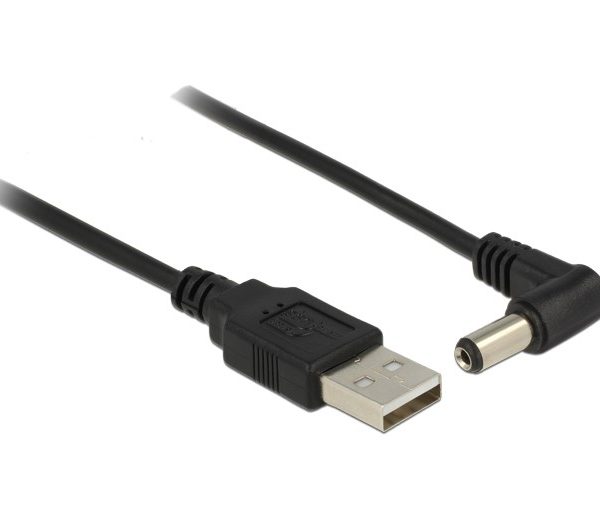 DELOCK καλώδιο USB σε DC 5.5 x 2.1mm 83578, γωνιακό, 1.5m, μαύρο