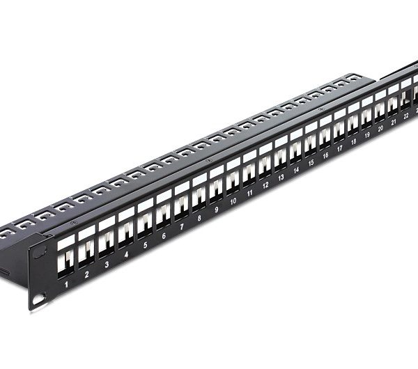 DELOCK keystone patch panel 43277, 19"/1U, 24 ports, μαύρο