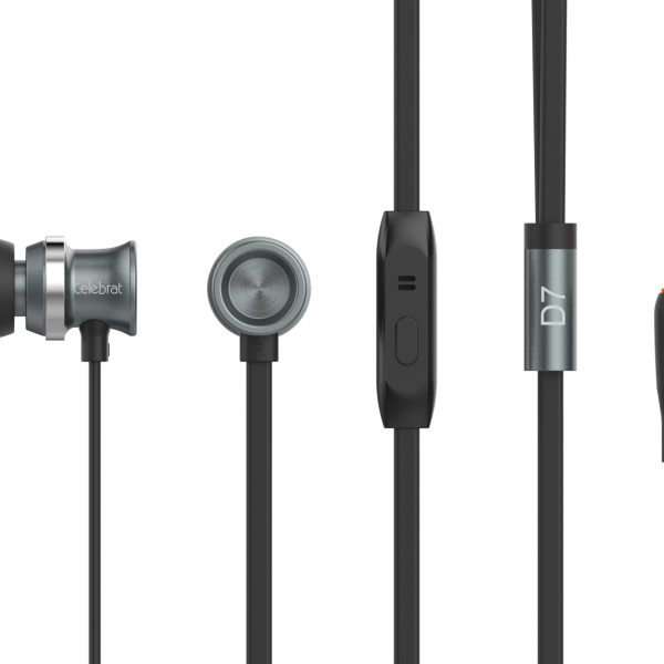 CELEBRAT earphones με μικρόφωνο D7, 3.5mm σύνδεση, Φ10mm, 1.2m, μαύρα