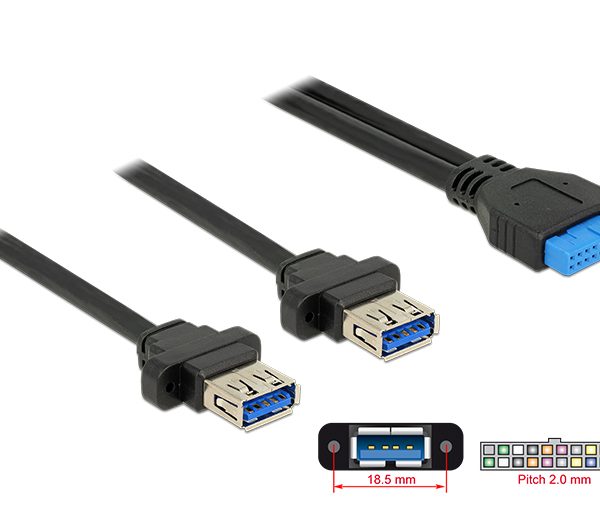 DELOCK καλώδιο USB 3.0 19 pin header (F) σε 2x USB 3.0 (F) 85244, 80cm