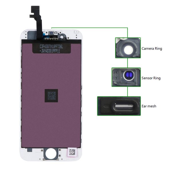 TIANMA High Copy LCD για iPhone 6G, Camera-Sensor ring, ear mesh, White