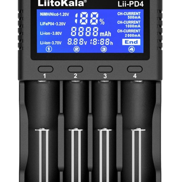 LIITOKALA φορτιστής LII-PD4 για μπαταρίες NiMH/CD, Li-Ion, IMR, 4 slots