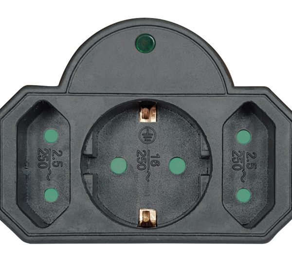 POWERTECH αντάπτορας ρεύματος PT-817, 1x schuko, 2x euro, 16A, μαύρος