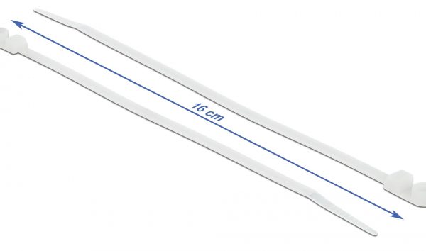 DELOCK Δεματικά καλωδίων 18944 με οπή στερέωσης, 160x4.8mm, λευκά, 10τμχ